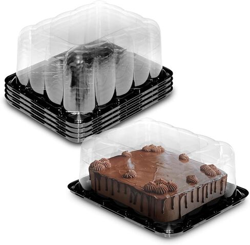 MT Products Clear Plastic Rectangular Bakery Boxes 11" x 9" x 5" - 1/8 Sheet Disposable Cake Containers with lids - Pack of 5 in Kuwait