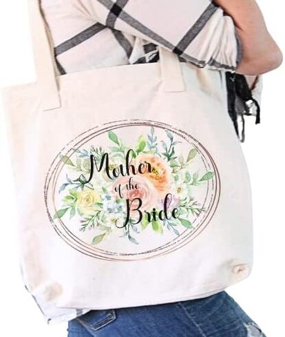Mother of the Bride Floral Canvas Tote Bag - 12 Ounce Heavy Duty Natural Canvas bag 17 3/4" W x 15 3/4" H x 6 1/4" D Bottom Gusset in Saudi Arabia