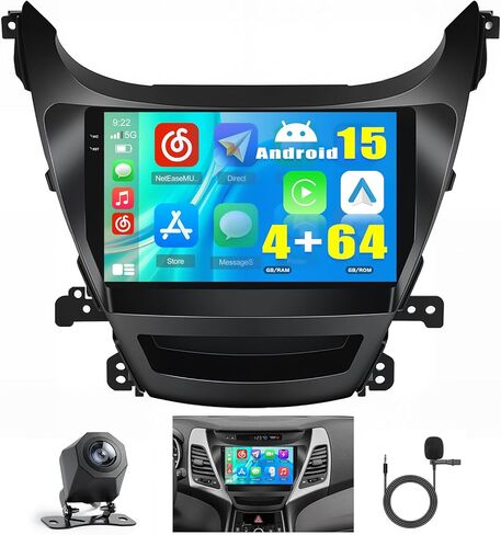 Hikity for Hyundai Elantra 2014 2015 2016 Android Car Stereo Radio with Wireless Carplay Android Auto, 2+64G 9 Inch Touchscreen Radio WiFi GPS Navigation Bluetooth FM RDS EQ Mirror Link in Kuwait