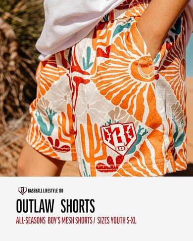 Baseball Lifestyle 101 Boy's Outlaw Mesh Shorts with Side Pockets and Elastic Waist, 5 in Inseam S-XL Sizes in Kuwait