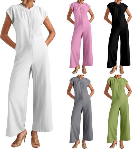 Jumpsuits For Women 2025 Summer Sleeveless Casual Scoop Neck Rompers Wide Leg Pants Overall Jumpers Wide Leg Overalls in Saudi Arabia
