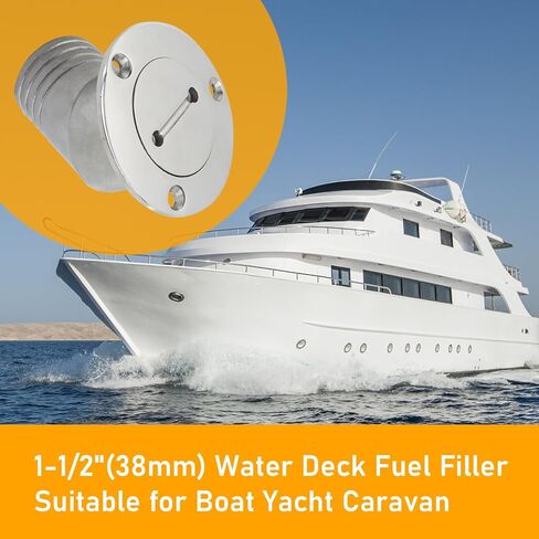 Boat Deck Fill/Filler 1-1/2"(38mm) Water Deck Fuel Filler Angled Neck 316 Stainless Steel Hardware with Key for Boat Yacht Caravan (Universal) in Kuwait