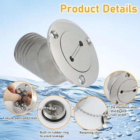Boat Deck Fill/Filler 1-1/2"(38mm) Water Deck Fuel Filler Angled Neck 316 Stainless Steel Hardware with Key for Boat Yacht Caravan (Universal) in Kuwait