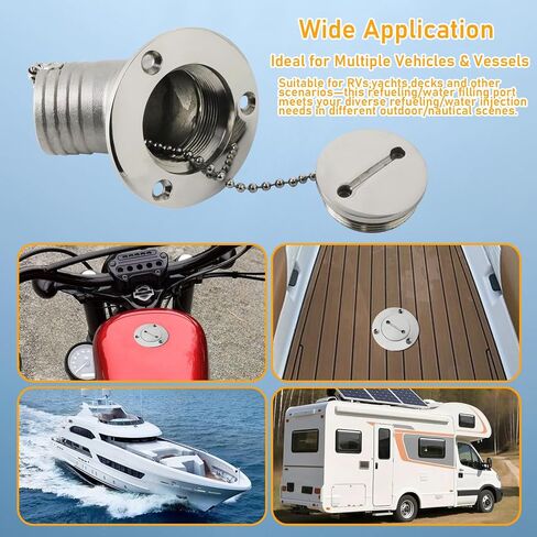 Boat Deck Fill/Filler 1-1/2"(38mm) Water Deck Fuel Filler Angled Neck 316 Stainless Steel Hardware with Key for Boat Yacht Caravan (Universal) in Kuwait