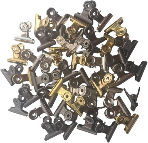 LLY مشابك معدنية صغيرة بمفصلات 50 قطعة مع صندوق - 21.5 مم × 22.6 مم، 3 ألوان مختلطة (ذهبي، فضي، مضاد للفضي)، مشابك ورق معدنية للمكتب، الصور، الحرف الورقية، سجل القصاصات، ديكورات DIY in Kuwait