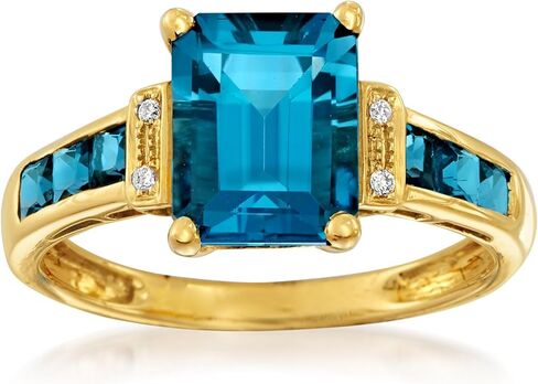 Ross-Simons 3.00 ct. t.w. London Blue Topaz Ring With Diamonds in 14kt Yellow Gold in Saudi Arabia