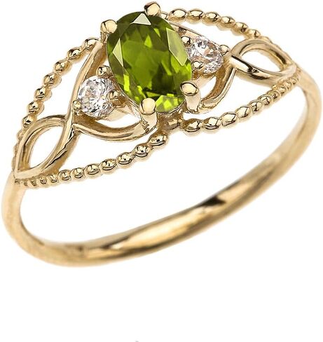 خاتم سوليتير أنيق من الذهب الأصفر عيار 10 قيراط مع الزبرجد والتوباز الأبيض in Kuwait