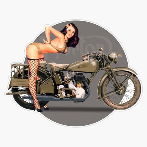 Pin-up Girl Classic Motorcycle Retro WW2 Window Bumper Sticker Decal 5" in Kuwait
