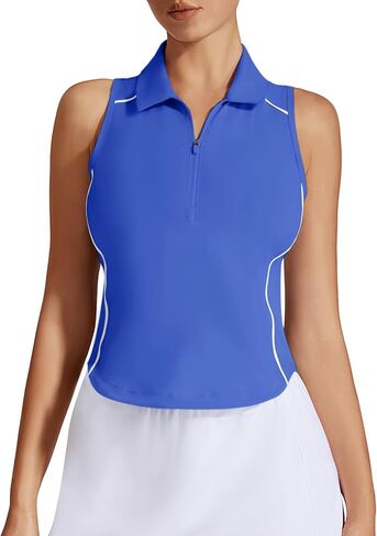 Women's Golf Shirt Sleeveless Racerback Polo V Neck Collared Tennis Shirts for Women Athletic Workout Cropped Tank Tops in Saudi Arabia