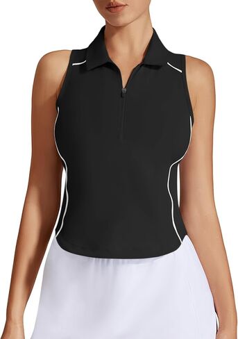 Women's Golf Shirt Sleeveless Racerback Polo V Neck Collared Tennis Shirts for Women Athletic Workout Cropped Tank Tops in Saudi Arabia