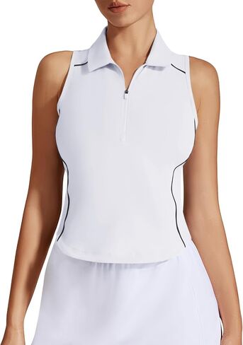 Women's Golf Shirt Sleeveless Racerback Polo V Neck Collared Tennis Shirts for Women Athletic Workout Cropped Tank Tops in Saudi Arabia