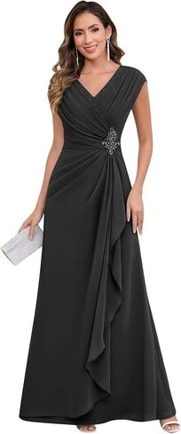Mother of The Bride Dresses for Women Chiffon Cap Sleeves Pleated Formal Dress in Kuwait