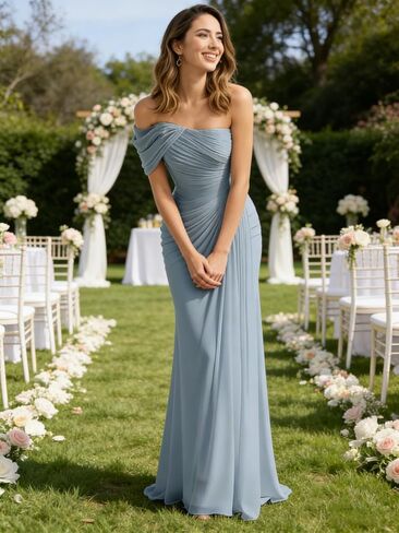 One Shoulder Bridesmaid Dresses for Women Mermaid Formal Evening Gowns Chiffon Pleated Wedding Guest Dress Long in Saudi Arabia