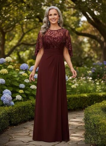 Chiffon Round Neck Mother of Brides Dress Pleated Lace Applique Elegant Empire Waist Formal Evening Gowns in Saudi Arabia