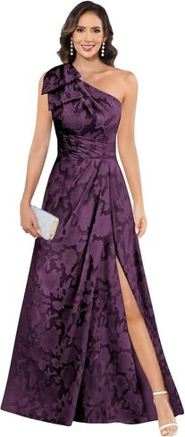 One Shoulder Mother of Bride Dresses with Bow Floral Chiffon Split Formal Evening Dress in Kuwait