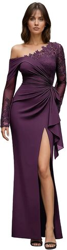 One Shoulder Mermaid Mother of The Bride Dresses Long Sleeves Lace Appliques Formal Evening Gowns with Slit CH122 in Saudi Arabia