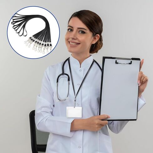 Lanyards for ID Badges with Swivel Hooks Clip 10 Pcs Black Flat Lanyard for Name Badge, ID Folder, Employee ID-Card, Student ID-Card, Conference Pass in Kuwait