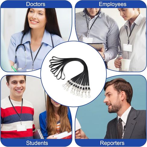 Lanyards for ID Badges with Swivel Hooks Clip 10 Pcs Black Flat Lanyard for Name Badge, ID Folder, Employee ID-Card, Student ID-Card, Conference Pass in Kuwait
