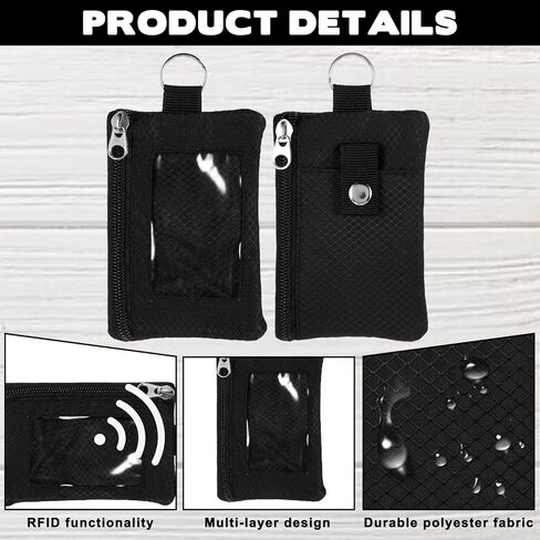حبل مع محفظة صغيرة الحجم RFID مع نافذة لبطاقة الهوية، حامل شارة الهوية مع حبل معصم للمعلم، محفظة للعملات المعدنية وحقيبة للنقود والسفر والنساء والرجال (أسود) in Saudi Arabia