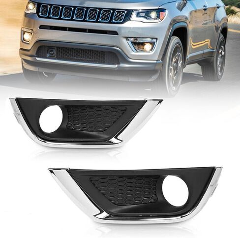 Pair Front Bumper Fog Light Lamp Cover Bezel Chrome Trim For Jeep Compass 2017 2018 2019 Left & Right Side 5US54RXFAB 5US55RXFAB in Saudi Arabia