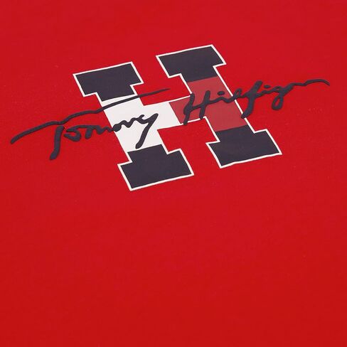 تي شيرت Tommy Hilfiger للأولاد بأكمام قصيرة ورقبة دائرية، ناعم، مريح، مريح، Script H Tommy Red، 8 in Kuwait