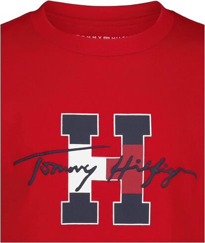تي شيرت Tommy Hilfiger للأولاد بأكمام قصيرة ورقبة دائرية، ناعم، مريح، مريح، Script H Tommy Red، 8 in Kuwait