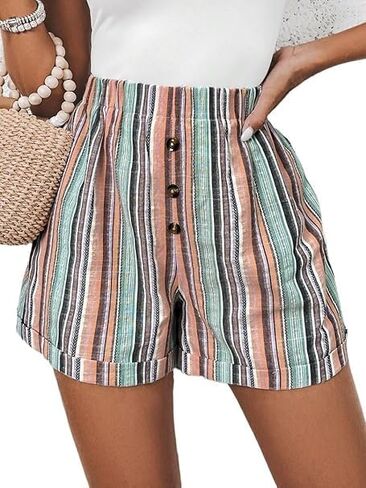 Womens Casual Shorts Comfy Elastic Waist Pocket Shorts Pants in Kuwait