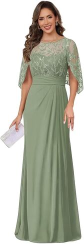Chiffon Round Neck Mother of Brides Dress Pleated Lace Applique Elegant Empire Waist Formal Evening Gowns in Saudi Arabia