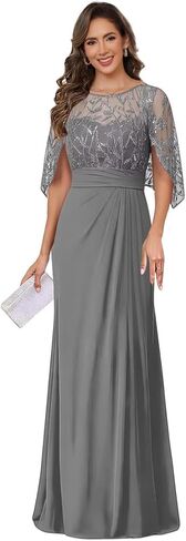 Chiffon Round Neck Mother of Brides Dress Pleated Lace Applique Elegant Empire Waist Formal Evening Gowns in Saudi Arabia