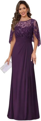 Chiffon Round Neck Mother of Brides Dress Pleated Lace Applique Elegant Empire Waist Formal Evening Gowns in Saudi Arabia