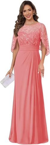 Chiffon Round Neck Mother of Brides Dress Pleated Lace Applique Elegant Empire Waist Formal Evening Gowns in Saudi Arabia