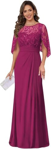 Chiffon Round Neck Mother of Brides Dress Pleated Lace Applique Elegant Empire Waist Formal Evening Gowns in Saudi Arabia