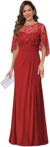 Chiffon Round Neck Mother of Brides Dress Pleated Lace Applique Elegant Empire Waist Formal Evening Gowns in Saudi Arabia