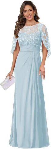 Chiffon Round Neck Mother of Brides Dress Pleated Lace Applique Elegant Empire Waist Formal Evening Gowns in Saudi Arabia