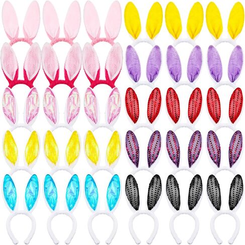 Kigeli 30 Pcs Easter Bunny Headbands Bulk, Plush Rabbit Ears Headbands for Women Adults Gifts, Easter Party Favors in Saudi Arabia