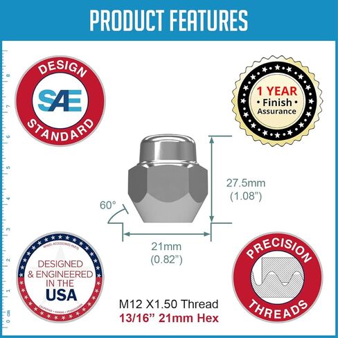أجزاء ملحقات العجلة 10 قطع M12x1.5 12x1.5 صواميل عروة طراز OEM مقاس 1.2 بوصة كروم طويل 13/16 بوصة 21 مم سداسي يناسب Hyundai Elantra ｜ KIA Forte Stinger ｜ Mazada CX5 3 Outlander MB579233 ｜ 611-141 in Saudi Arabia