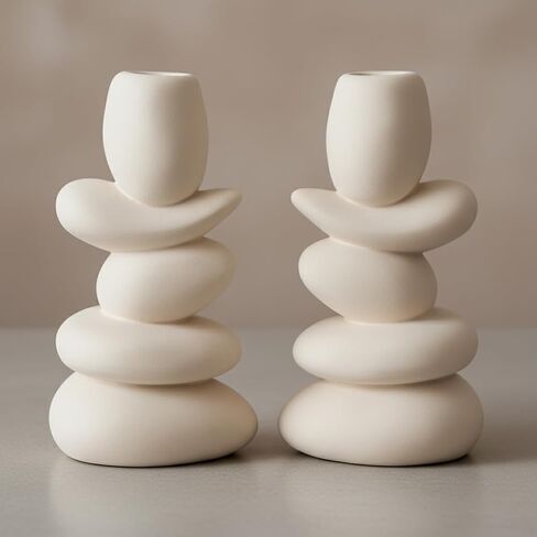 Faux Pebble Candlestick Holders,Set of 2 Natural Style Taper Candle Holders Candle Sticks Holder Decor for Dining Home Decor Table Centerpieces,Fits 0.87'' Thick Candles (Cream White) in Saudi Arabia