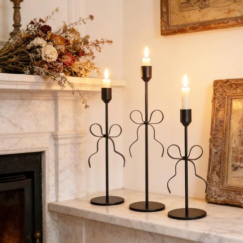 Bow Candle Holder - Bow Candlestick Holder Set of 3 Metal Gold, Modern Decorative Taper Candle Holder for Centerpiece Wedding Dining Table Holiday Housewarming Gift (Gold) in Saudi Arabia