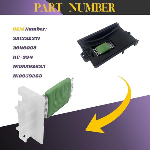 Front Hvac Blower Motor Resistor Compatible with 2012-2014 Beetle, 2009-2012 CC, 2009-2014 Tiguan, 2006-2010 Passat, 2005-2014 Jetta Replaces 1K0959263A, RU-594 in Saudi Arabia