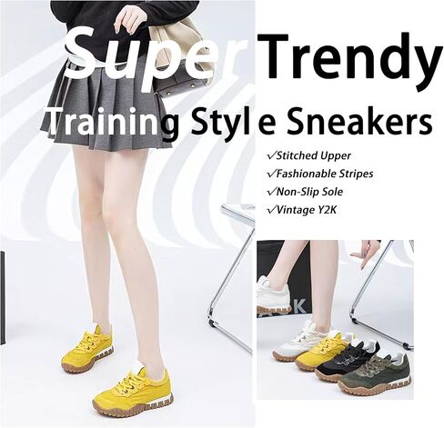 Women's Trendy Training Sneakers - Vintage Y2K Style - Stitched Upper Fashionable Stripes Thick Non-Slip Sole Casual Athletic Shoes in Saudi Arabia