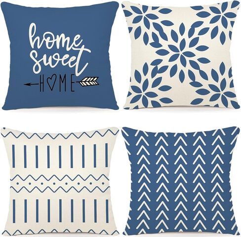 YCOLL Pillow Covers 18x18 Set of 4, Modern Sofa Throw Pillow Cover, Decorative Outdoor Linen Fabric Pillow Case for Couch Bed Car，Light Blue in Saudi Arabia