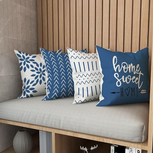 YCOLL Pillow Covers 18x18 Set of 4, Modern Sofa Throw Pillow Cover, Decorative Outdoor Linen Fabric Pillow Case for Couch Bed Car，Light Blue in Saudi Arabia
