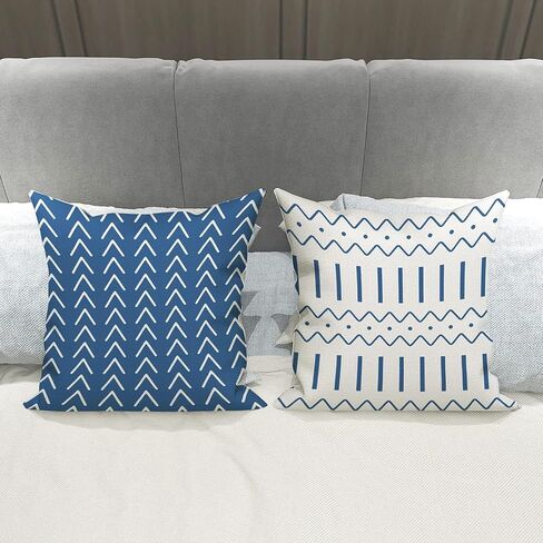 YCOLL Pillow Covers 18x18 Set of 4, Modern Sofa Throw Pillow Cover, Decorative Outdoor Linen Fabric Pillow Case for Couch Bed Car，Light Blue in Saudi Arabia