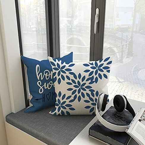YCOLL Pillow Covers 18x18 Set of 4, Modern Sofa Throw Pillow Cover, Decorative Outdoor Linen Fabric Pillow Case for Couch Bed Car，Light Blue in Saudi Arabia
