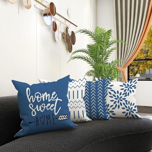 YCOLL Pillow Covers 18x18 Set of 4, Modern Sofa Throw Pillow Cover, Decorative Outdoor Linen Fabric Pillow Case for Couch Bed Car，Light Blue in Saudi Arabia