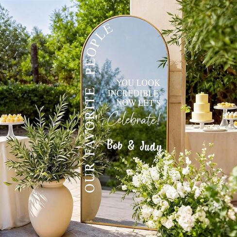 JarThenaAMCS Wedding Mirror Decal Welcome Sign Our Favorite People DIY Removable Letters Vinyl Wall Decal for Bridal Shower Engagement Marriage Reception, White in Saudi Arabia