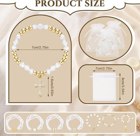 14 Sets First Communion Bracelets Rosary Pearl Bracelet Bulk Mesh Bags Religious Catholic First Communion Jewelry for Christian Baptism Gift Confirmation Party Favor in Saudi Arabia