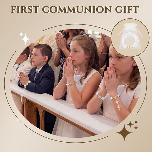14 Sets First Communion Bracelets Rosary Pearl Bracelet Bulk Mesh Bags Religious Catholic First Communion Jewelry for Christian Baptism Gift Confirmation Party Favor in Saudi Arabia