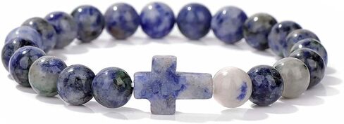 8mm Gemstone Cross Bracelet for Women Men – Stretch Beaded Faith Bracelet with Sideways Cross (Multiple Colors) in Saudi Arabia