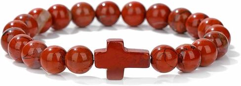8mm Gemstone Cross Bracelet for Women Men – Stretch Beaded Faith Bracelet with Sideways Cross (Multiple Colors) in Saudi Arabia